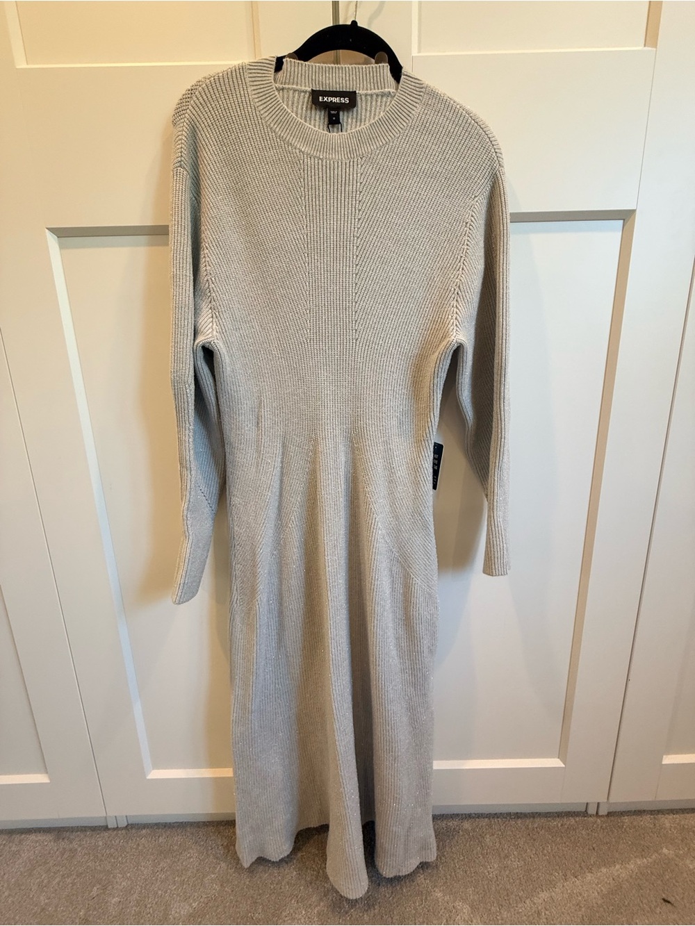 Express Long Ribbed Midi Dress in Light Gray